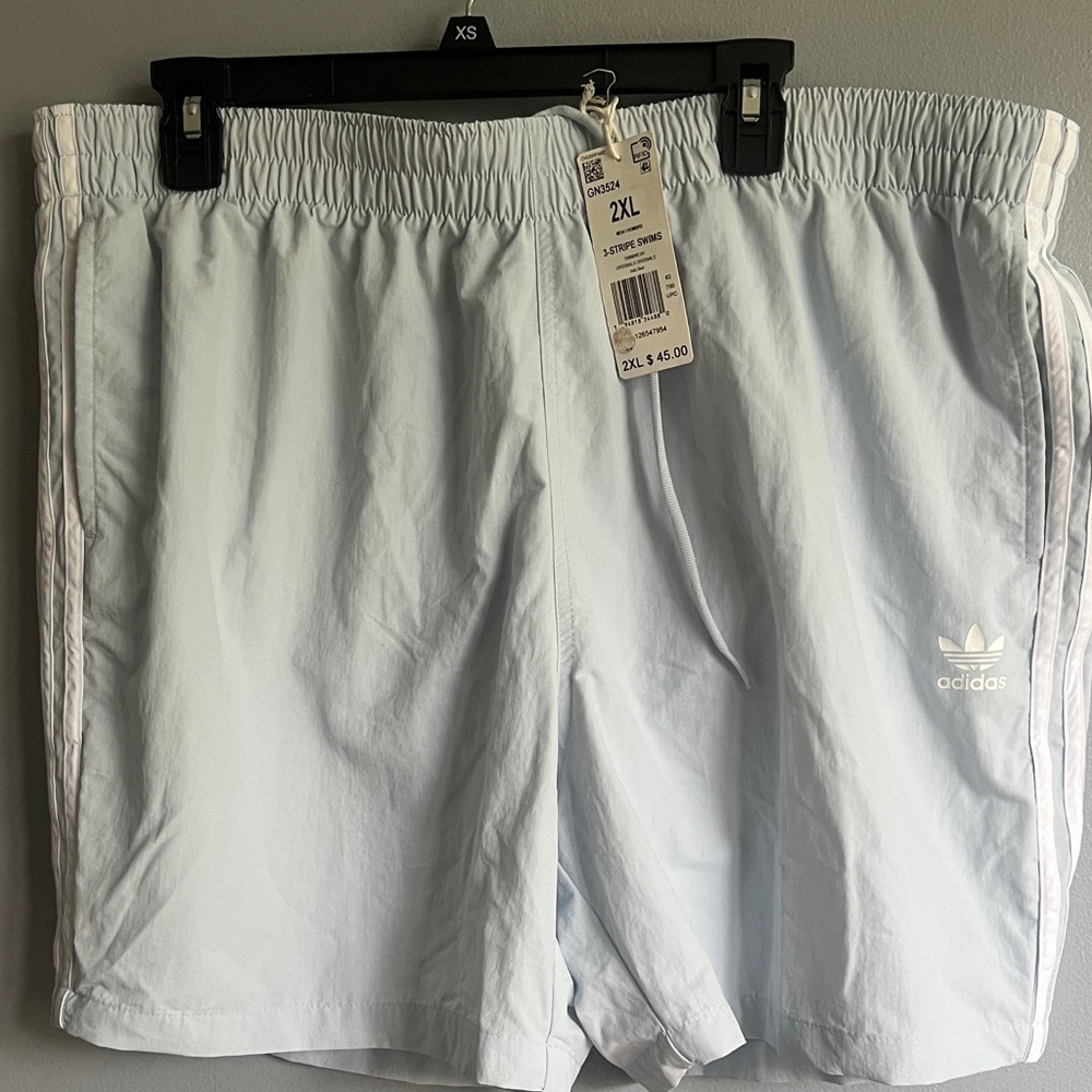 adidas Light Blue 3-Stripe Athletic Shorts